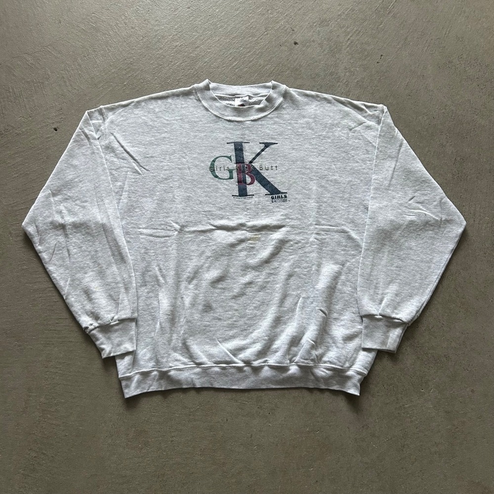 Vintage 90s Girls‎ Kick Butt Sweatshirt Size XL Gray Crewneck CK Parody Funny
